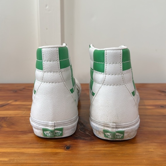 Vans Sk8-Hi Leather Check True White Fern Green Hi Top Sneakers - Picture 3 of 10